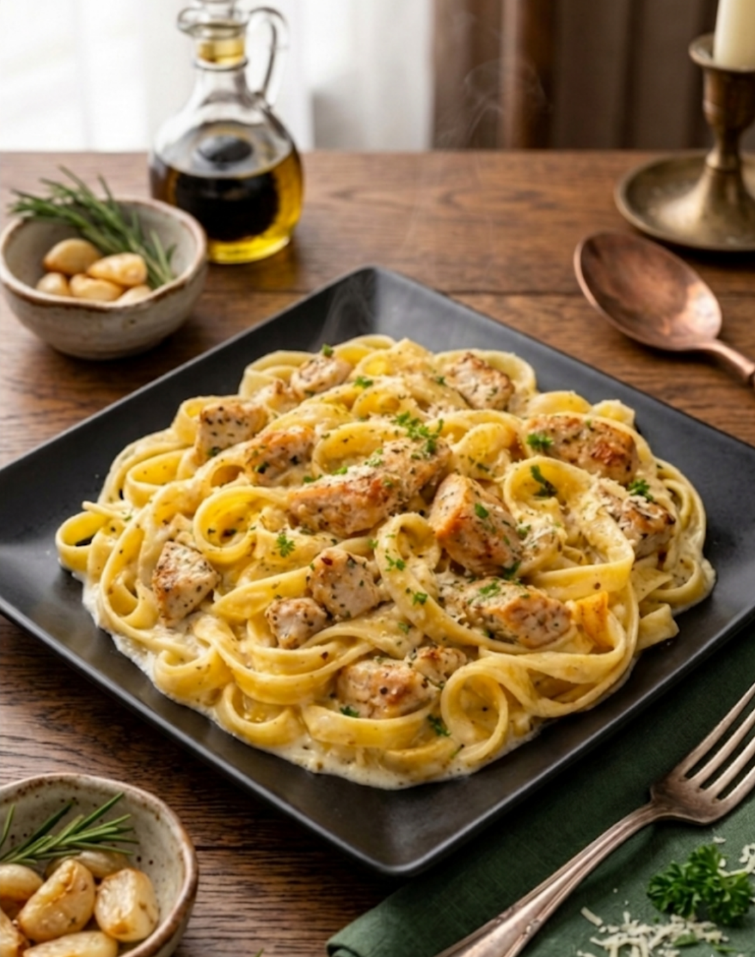 Tagliatelle con petto di pollo e salsa bianca