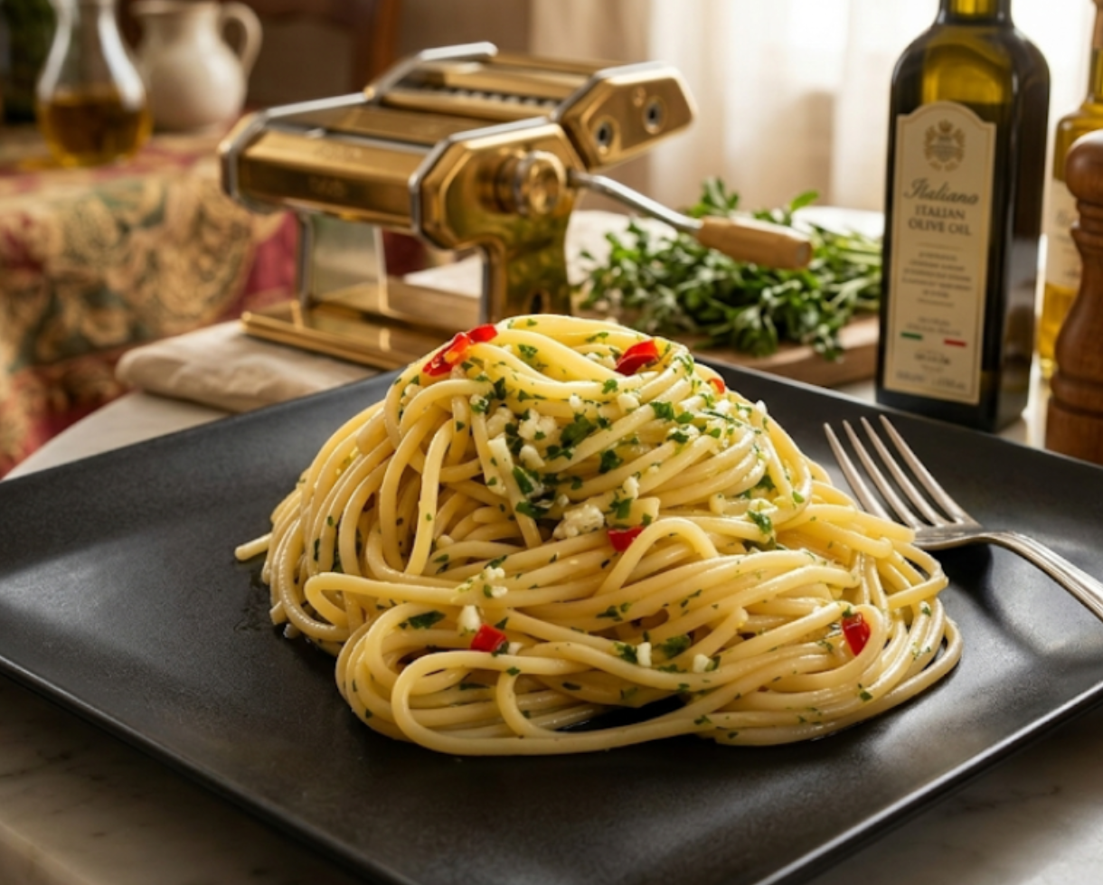 Spaghetti with garlic, oil and chili pepper